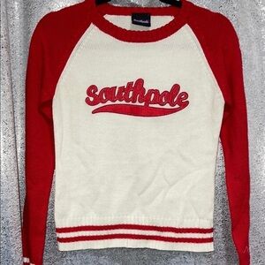 Vintage South Pole Women's Red and White Sweater
